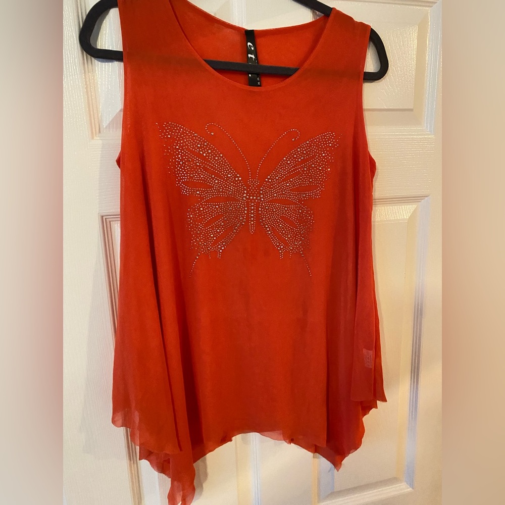 Orange Butterfly Asymmetrical hem sleeveless top